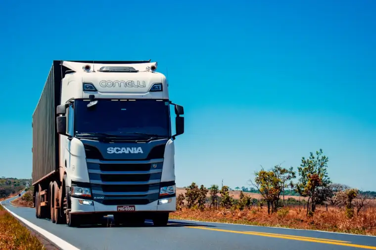 Commercial haulage truck travelling along a highway